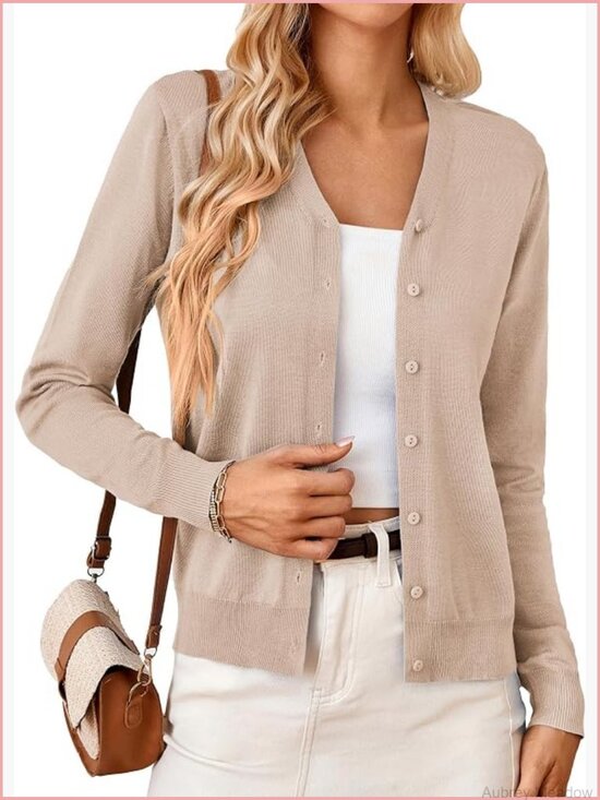 Sweaters - Women Lightweight V-Neck Button Down Cardigan Sweater